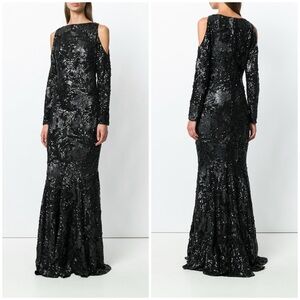 NWT Talbot Runhof Black Embroidered Beaded Evening Dress Gown Cold Shoulder 4